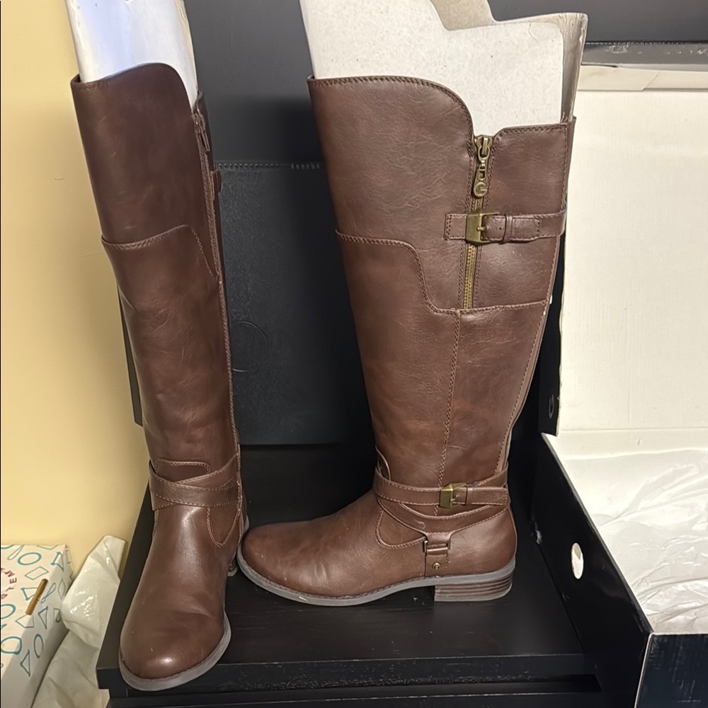 Brown Leather Knee-High Boots